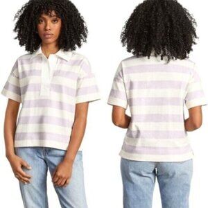 Everlane The Retro Jersey Polo Short Sleeve Shirt Top Purple Cream White XS